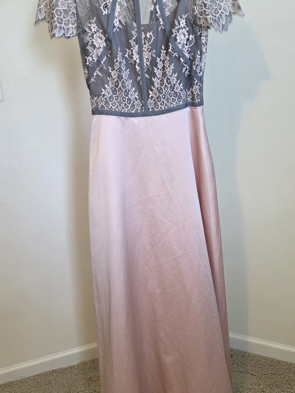 Nha Khanh Pink Franny Gown size 4   Lace Bodice Pink Satin Maxi Dress